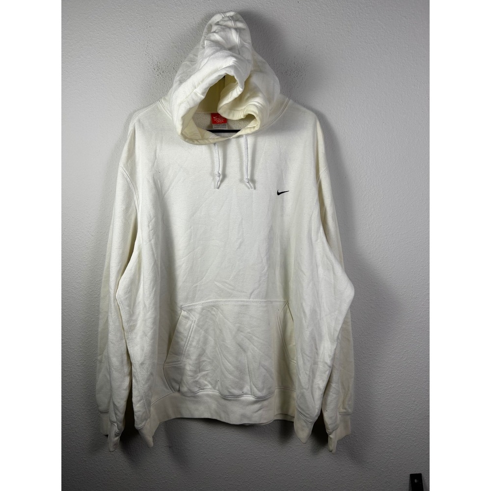VTG Y2K Nike Embroidered Mini Swoosh Pullover Hoodie Cream Men's XXL